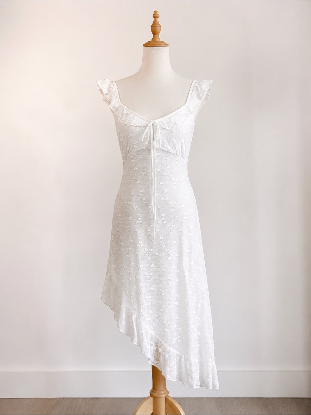 See You Monday White Ruffle-Trim High-Low Dress